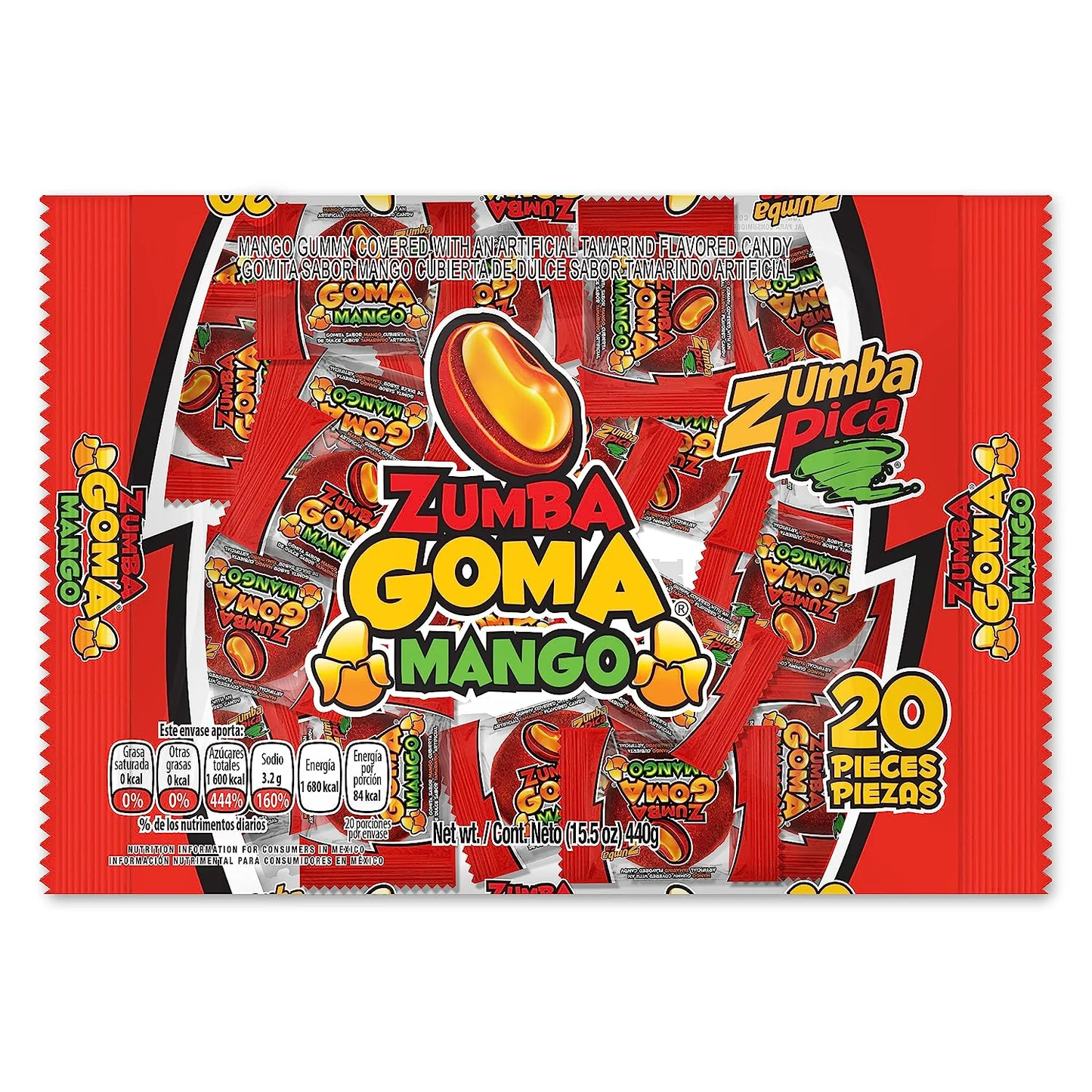 ZUMBA GOMA MANGO 20/20 PZAS