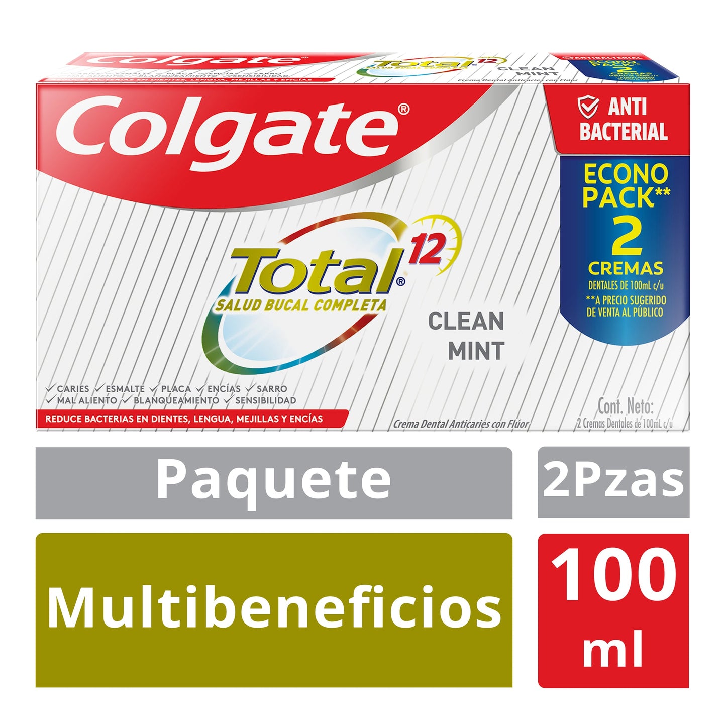Pasta Dental Colgate Total 12 Clean Mint 2 pzas 100 ml