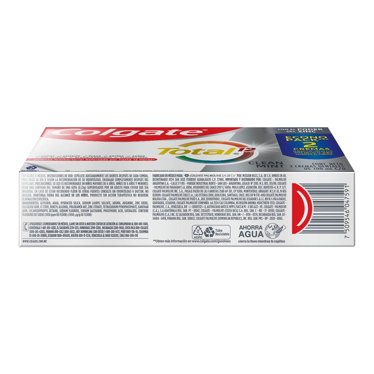 Pasta Dental Colgate Total 12 Clean Mint 2 pzas 100 ml