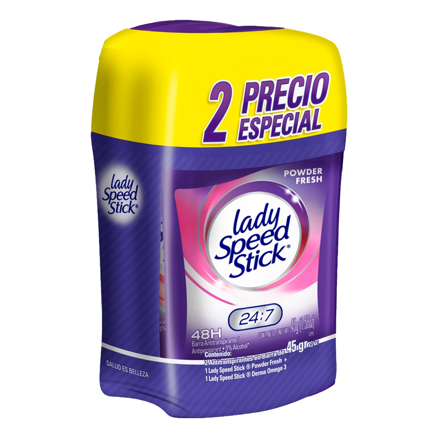 Antitranspirante Lady Speed Stick Powder Fresh + Derma Omega 3 2 pzas 45 g