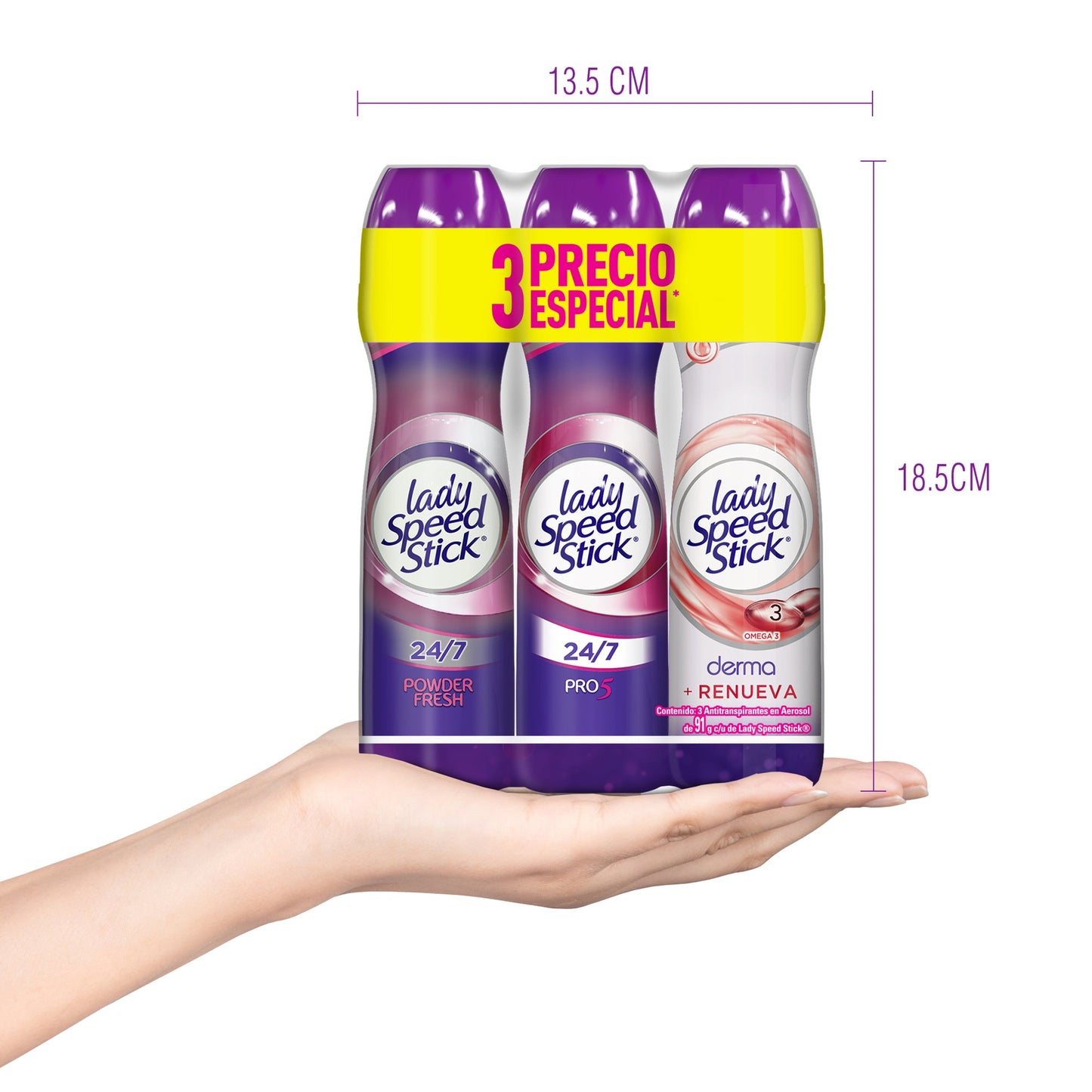 Desodorante Lady Speed Stick 5 en 1 + Derma + Powder para Dama en Aerosol de 91 gr