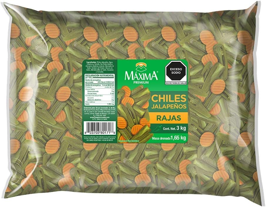 CHILES JALAPENO RAJAS BOLSA MAXIMA 6/3KG