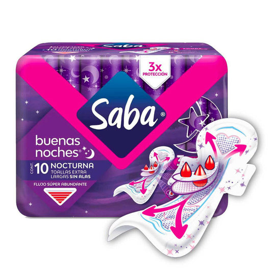 Toallas Femeninas Saba Buenas Noches sin Alas 10 piezas