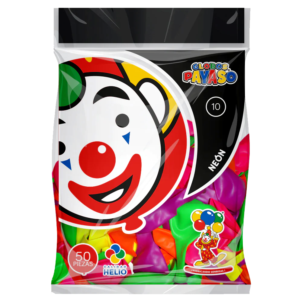 GLOBO PAYASO NUM 10 NEON 90/50 PZAS