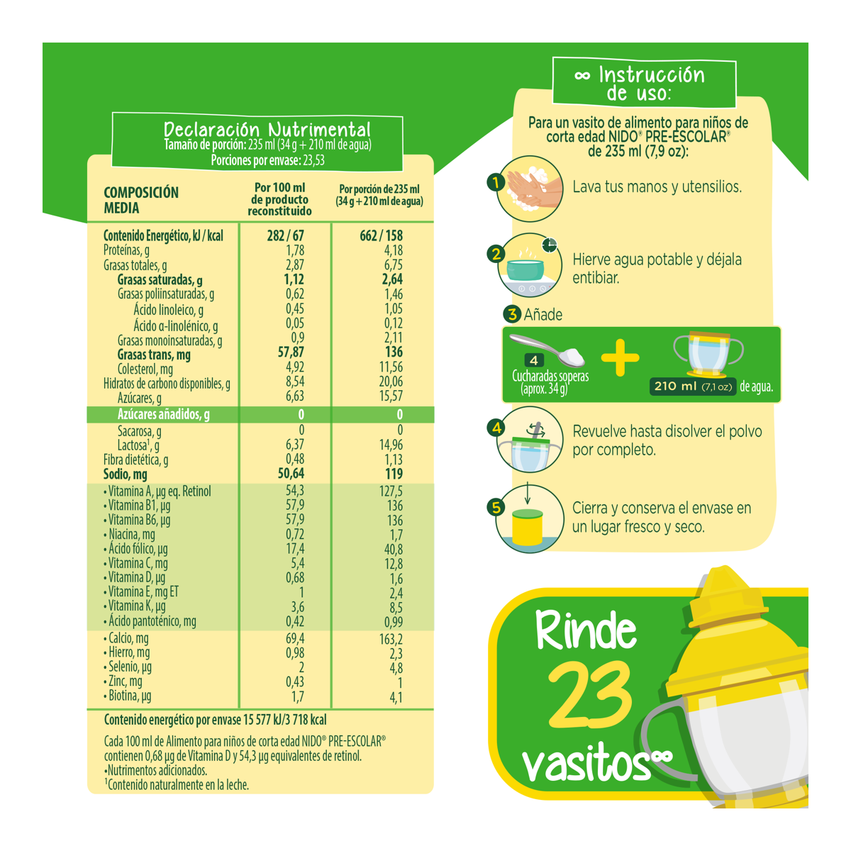 Alimento Para Niños de Corta Edad Nido Pre Escolar 2+ Lata 800g