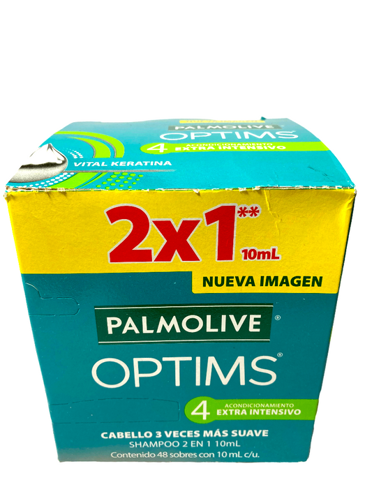 Shampoo Palmolive Optims 2 en 1 Acondicionamiento 48 pzas 10 ml