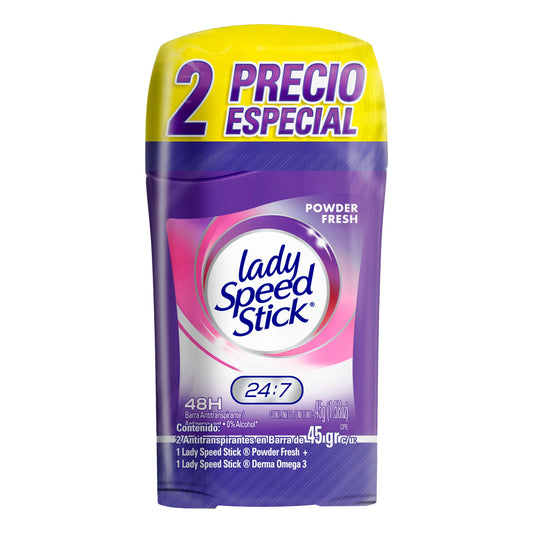 Antitranspirante Lady Speed Stick Powder Fresh + Derma Omega 3 2 pzas 45 g