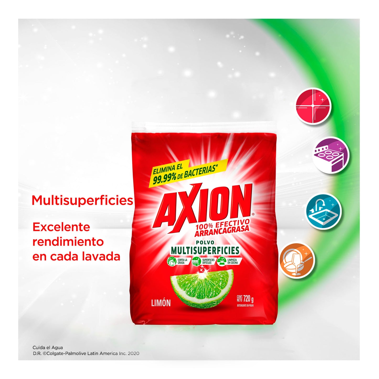 Lavatrastes en Polvo Axion Multisuperficies Limón, 720 gr