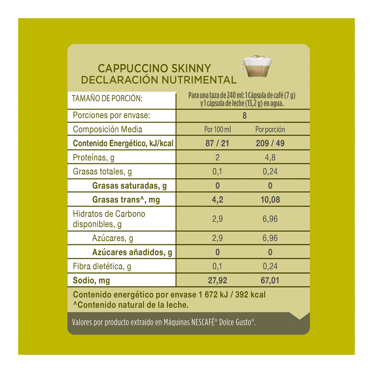 Café en Cápsulas Nescafé Dolce Gusto Cappuccino Skinny 16 Cápsulas