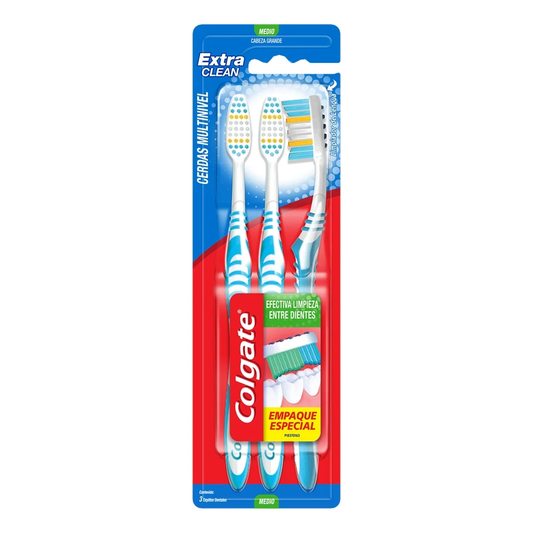 Cepillo Dental Colgate Extra Clean Medio Cerdas Multinivel x 3