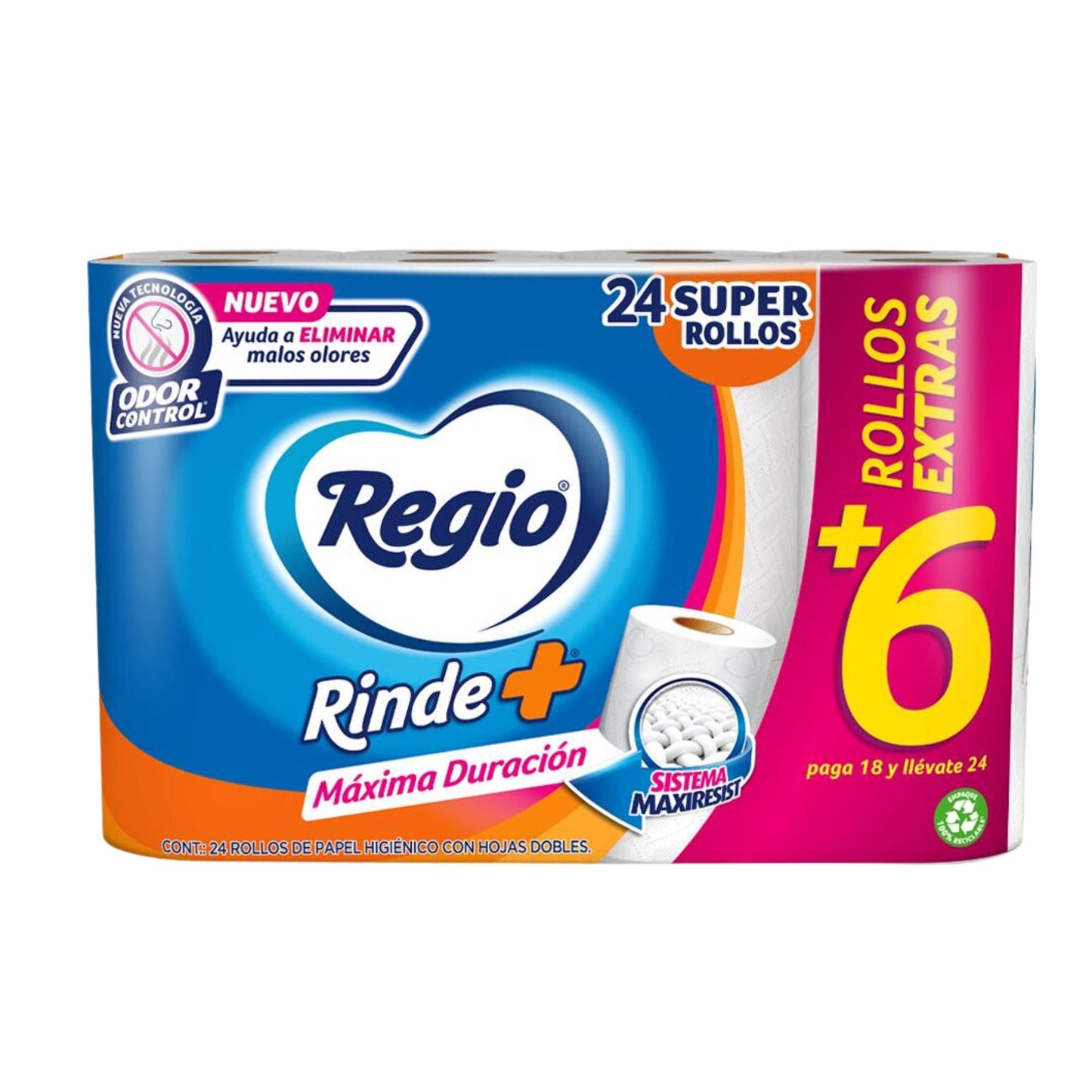 Regio Papel Higiénico Rinde+ 18 Super Rollos + 6